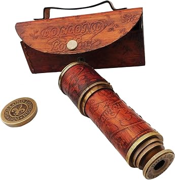Antique Brass Pirate Telescope 18 Vintage Nautical Spyglass with Leather Wrap | Handheld Maritime Collector's Piece & Home Decor