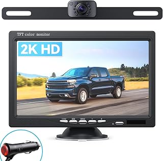 eRapta AY7 7-Inch 2K HD Backup Camera for Trucks RVs Cars - IP69 Waterproof Night Vision DIY Grid Lines Easy Install