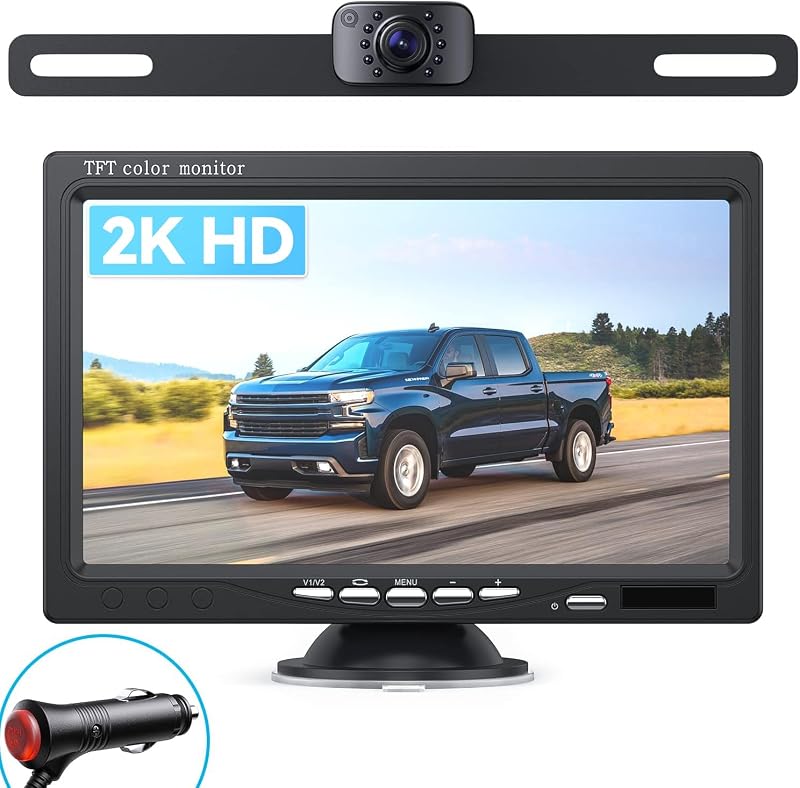 Backup Camera for Truck 7''HD 2K Front/Rear View Monitor kit IP69 Waterproof Night Vision DIY Grid Lines for Car RVs Trucks Tractors Bus Semi-Trailers Pickup AY7