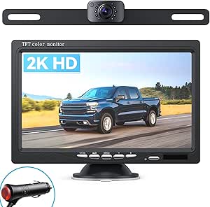 eRapta Backup Camera for Truck 7''HD 2K Front/Rear View Monitor kit IP69 Waterproof Night Vision DIY Grid Lines for Car RVs Trucks Tractors Bus Semi-Trailers Pickup AY7
