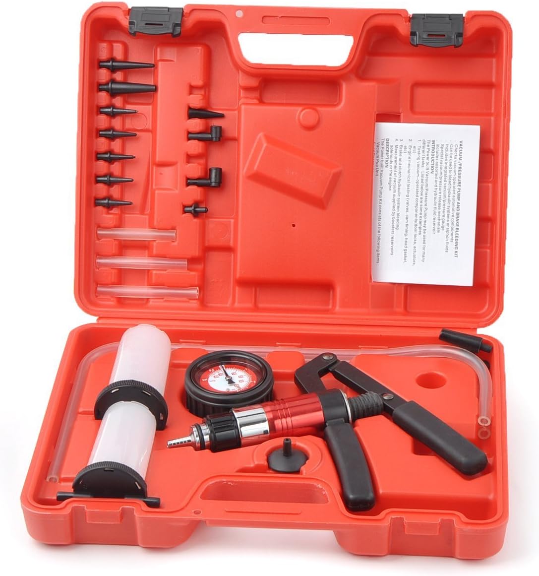 21pc Hand Held Vacuum Pressure Pump Tester Kit Brake Fluid Bleeder Bleeding Kit