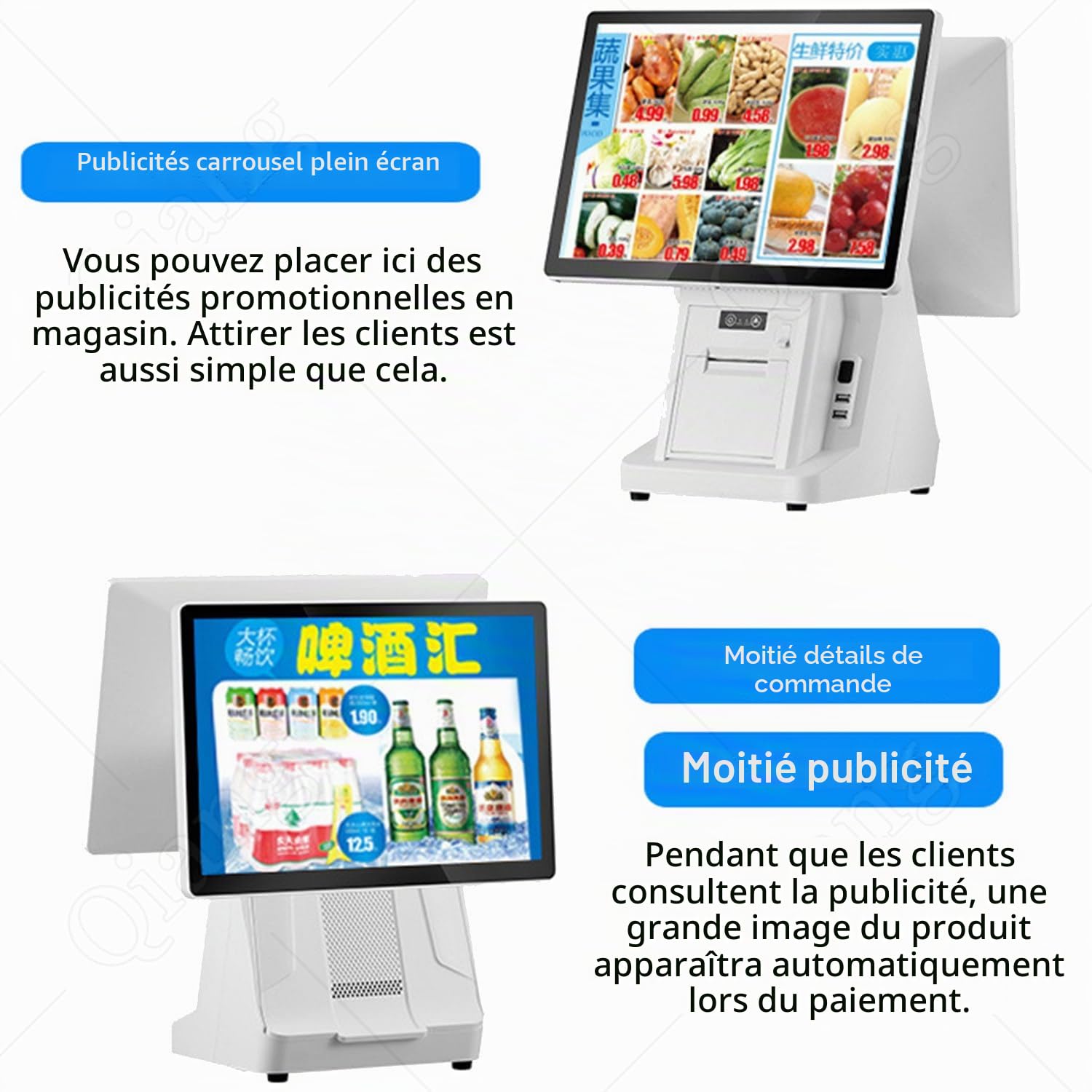 Qiang Caisse Enregistreuse Tactile Intelligente Tout-en-Un,éCran Tactile 15,6 Pouces,8 Go de Ram,128 Go de Ssd,Windows,avec imprimante et WiFi,pour Petites Entreprises et Restaurants Singlescreen
