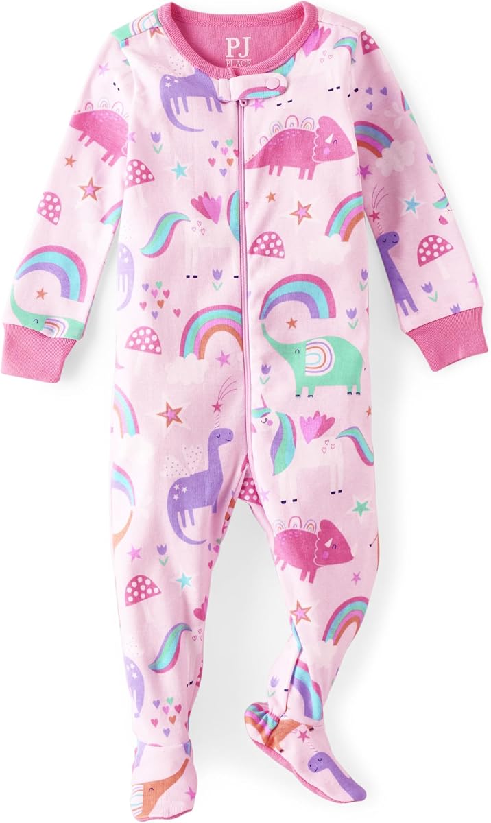 The Children's Place Baby Girls And Toddler Snug Fit 100% Cotton Zip-front One Piece Footed Pajama