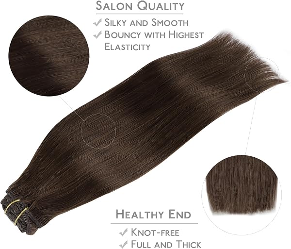 WENNALIFE Extensiones Clip Pelo Natural, 35cm 120g 7 Piezas, Castaño Chocolate Extensiones de Clip Natural Extensiones Pelo Remy Extensiones Cabello Postizos Mujer - 4