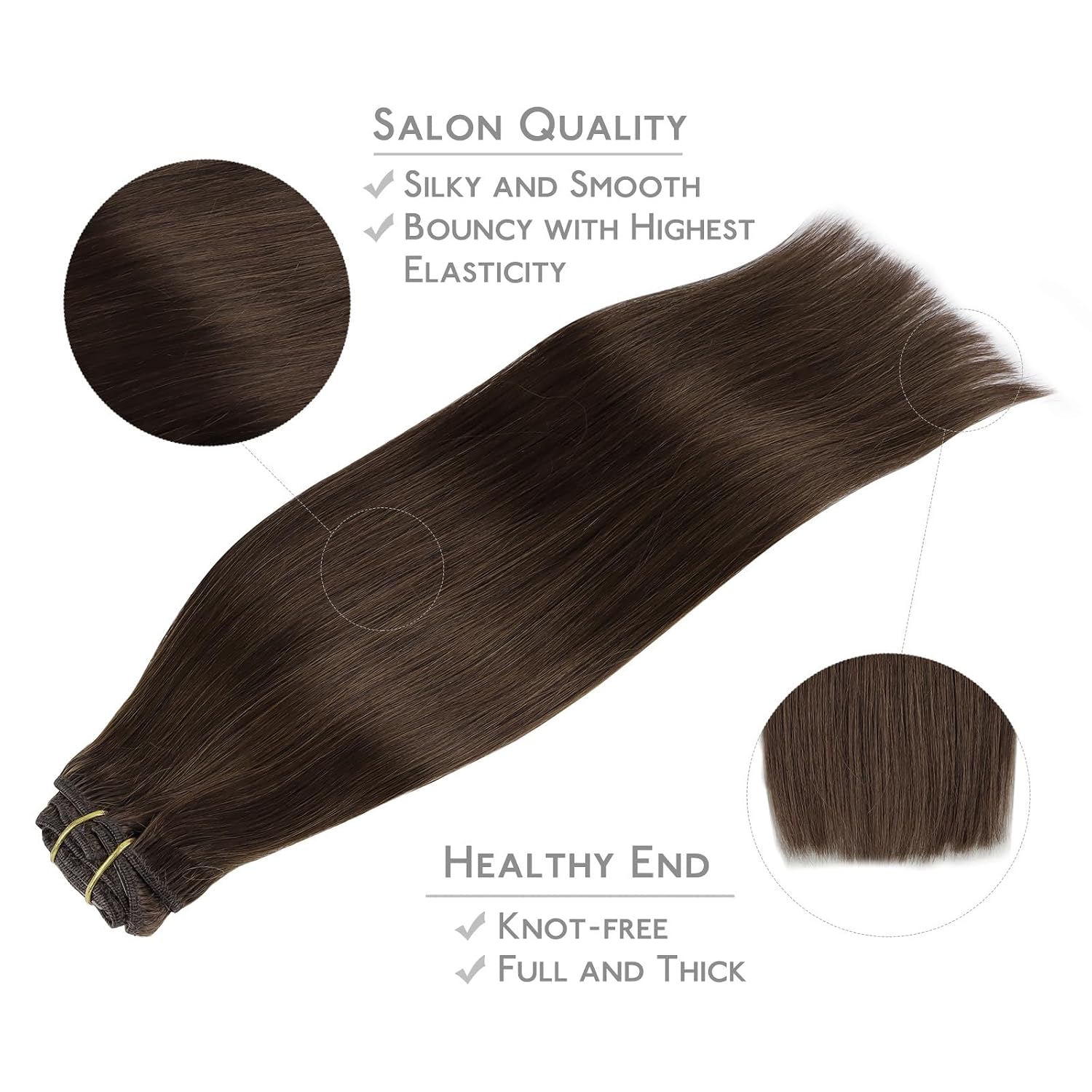 WENNALIFE Clip in Hair Extensions Real Human Hair, 18 Inch 120g 7pcs Human Hair Extensions Clip In Human Hair, Chocolate Brown Hair Extensions Clip In Real Hair Coloured Remy Human Hair Extensions