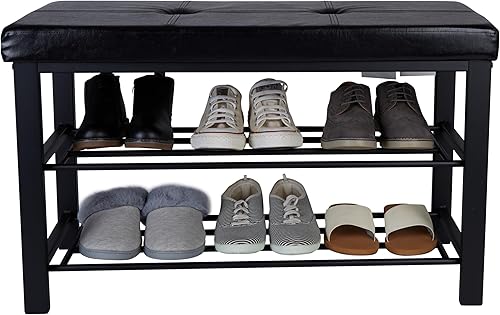 Miniatura 12 de Simplify Banco de almacenamiento, zapatero, otomano, acolchado para entrada, dormitorio, armario y pasillo, gris Gris,Negro -