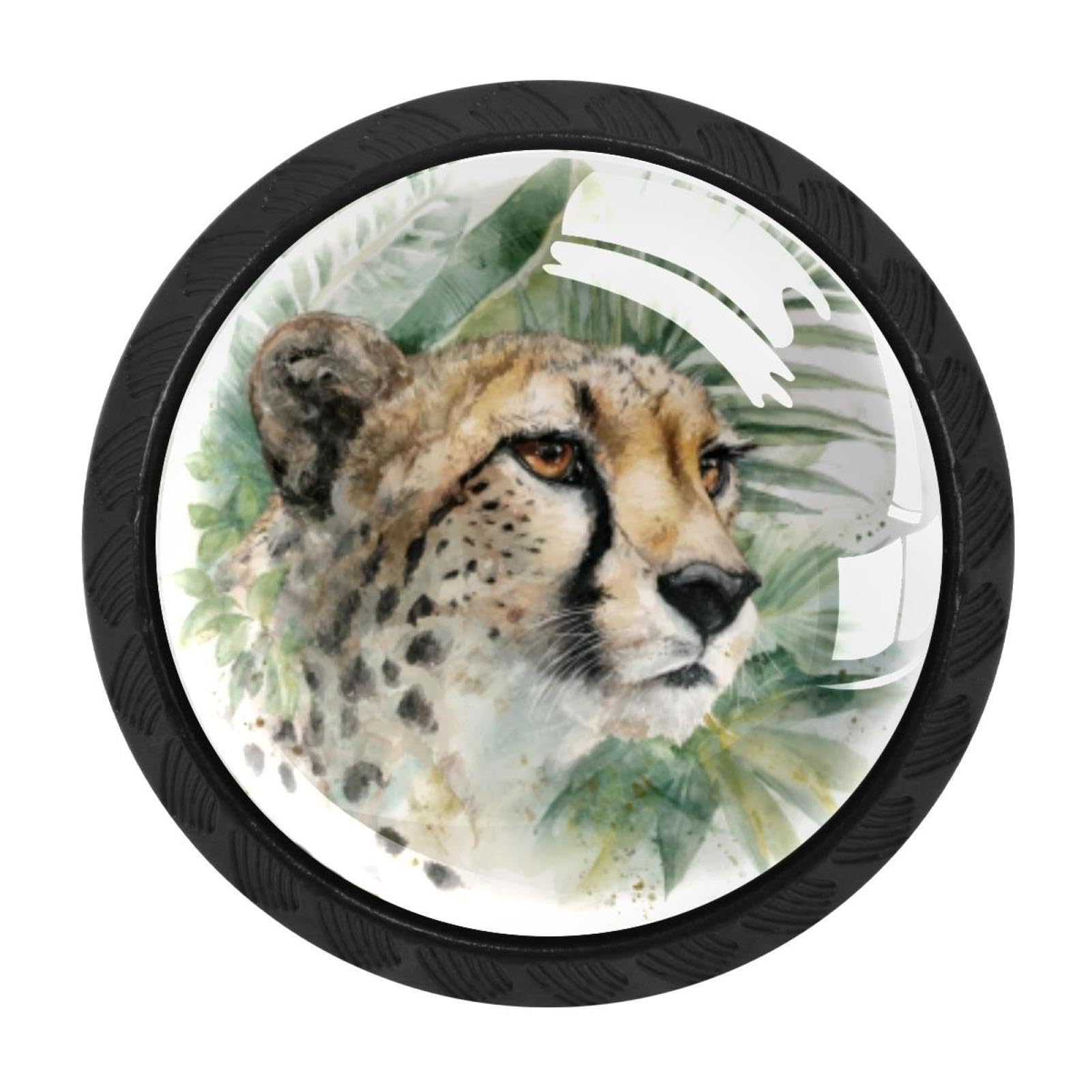CHENZZZZ Cheetah and Palm Leaves (3) Cabinet Knobs 4 Pieces Drawer Kitchen Cabinets Dresser Cupboard Wardrobe Unique Pulls Handles