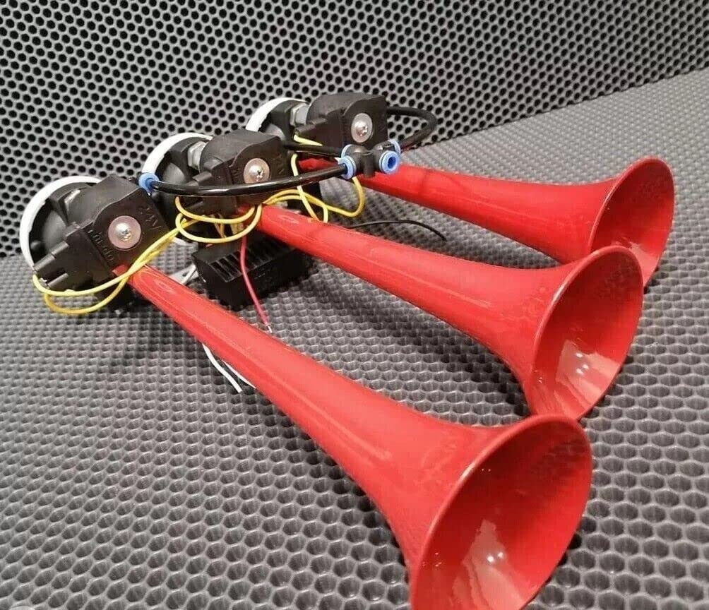 Klaxon Turc Rouge 12V HiDo 3 Trompettes 12 Mélodies pour Camion Caravane Autobus