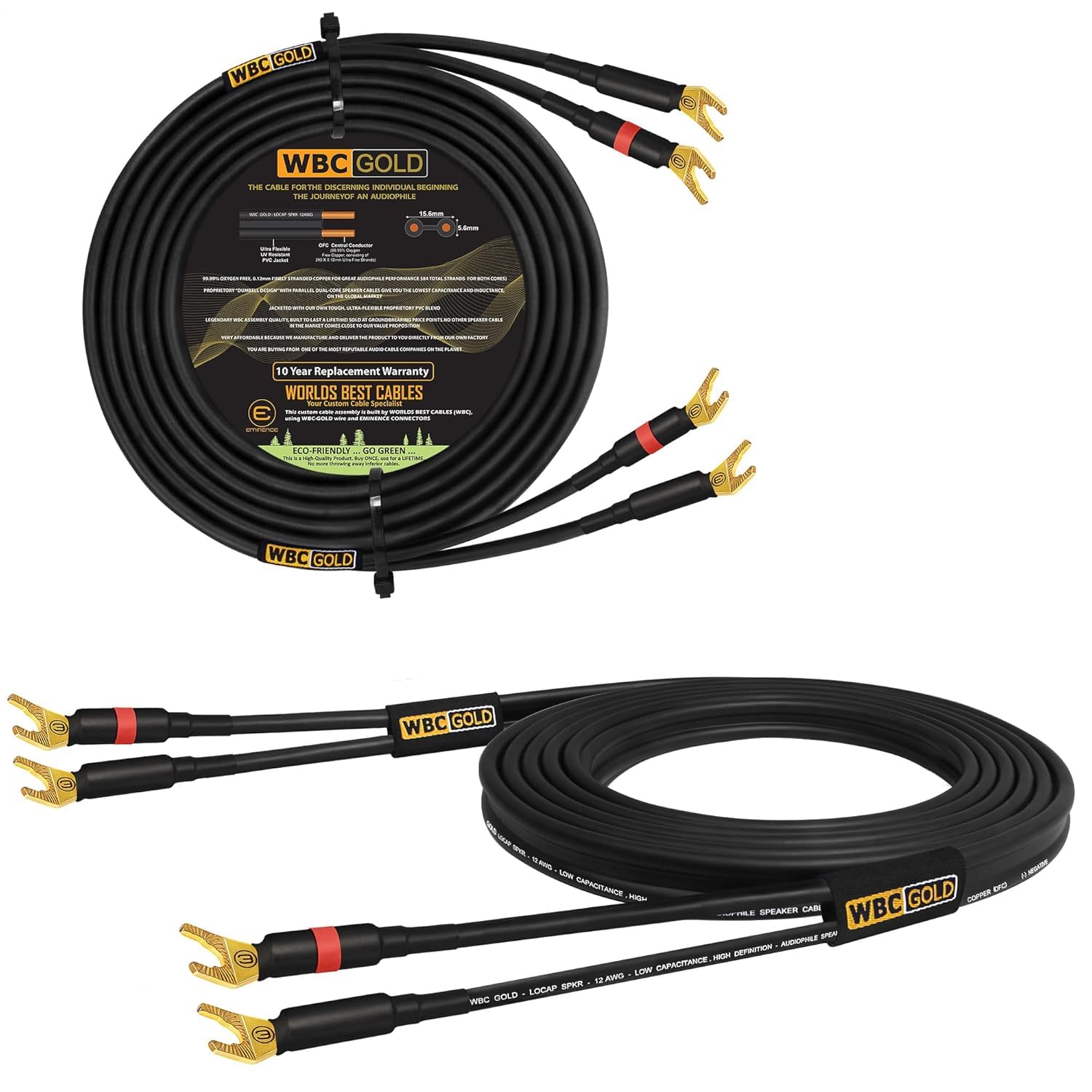 WORLDS BEST CABLES Coppia di cavi per altoparlanti HiFi audiophile da 3,5 m, a bassa capacità, bassa induttanza, OFC ad alta purezza, coppia di cavi per altoparlanti HiFi audiophile con connettori a