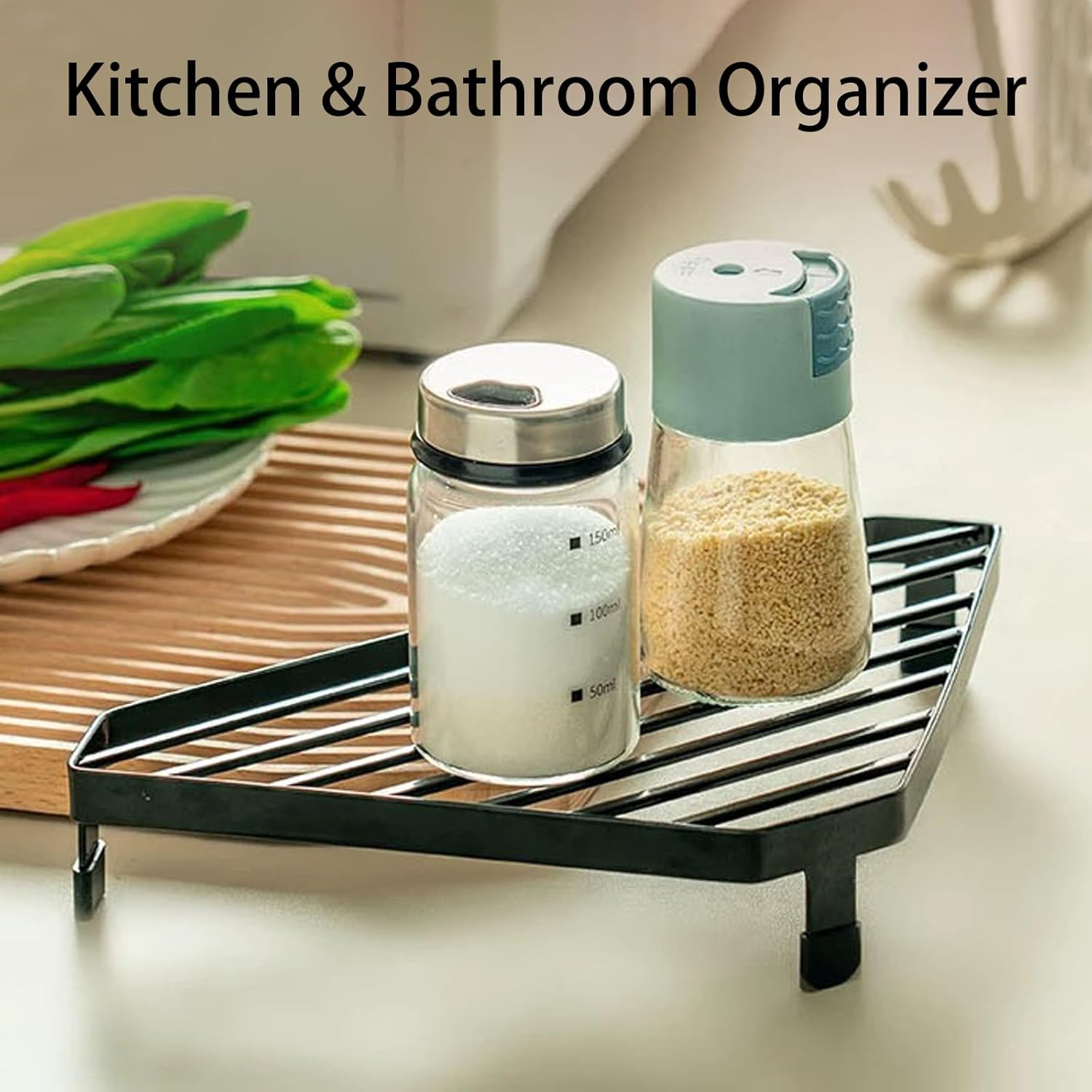 Corner Shelf & Cabinet Organizer, Iron Triangular Counter Shelf for Spice Rack Organizer, Kitchen & Bathroom