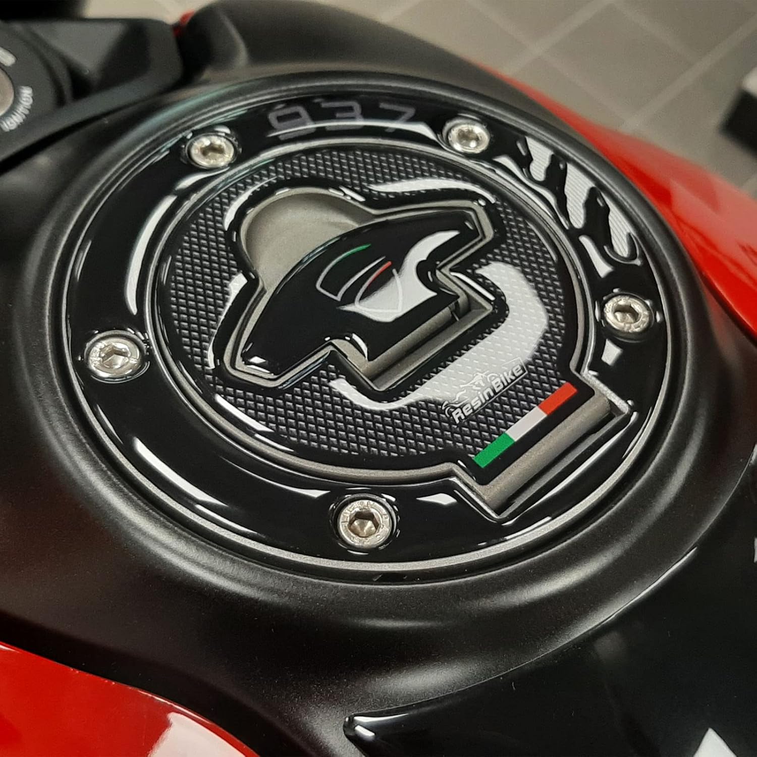 Motorcycle 3D Stickers Compatible with Ducati Monster 937 2021-2025. Tank Cap Protection from Bumps and Scratches. Resin Stickers - Black - Made in Italy