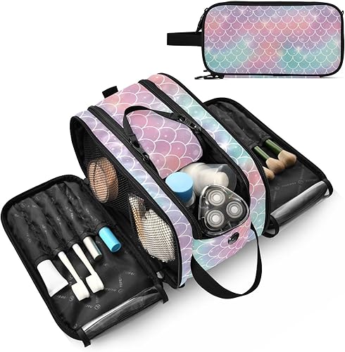 Miniatura 8 de Escamas de sirena arco iris princesa telón de fondo bolsa de maquillaje profesional estuche cosmético bolsa de maquillaje para organizador de viaje