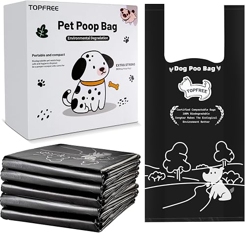 Topfree 500 Dog Poo Bags, Environmentally Friendly, Extra Thick, Super Strong, 100% Biodegradable Dog Poop Bags, Easy-tie Handles, Leak-proof
