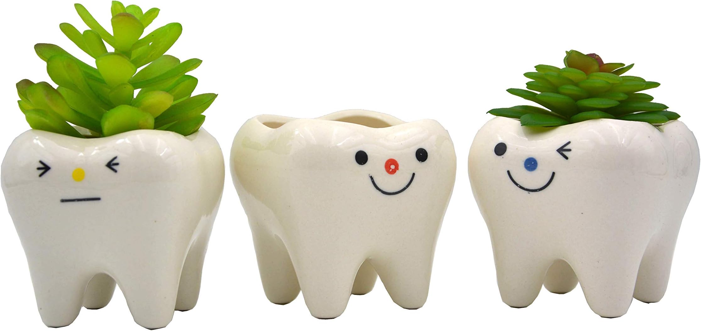 MONMOB Pack of 3 Mini Shaped Planter Ceramic Succulent Plant Pots Set Small for Small Succulent (Teeth)