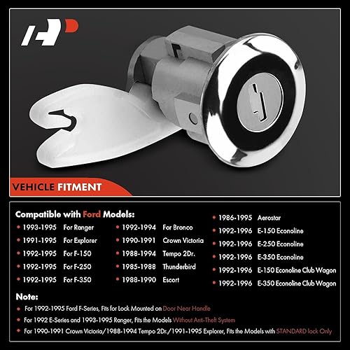 Miniatura 3 de A-Premium Juego de llaves y cilindros para cerradura de puerta compatible con Ford F-150/F-250/F-350 Ranger Explorer Bronco Crown Victoria Tempo