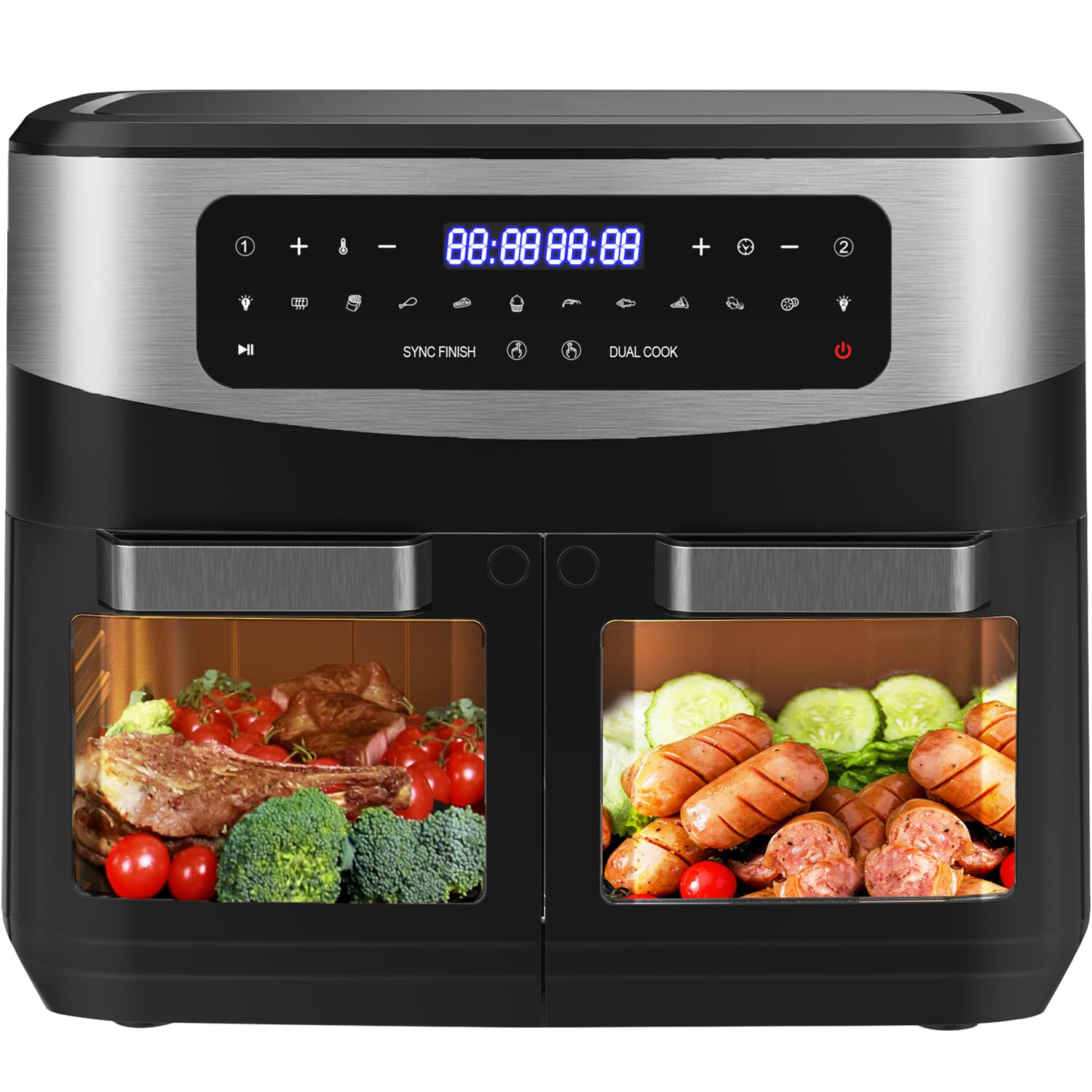 Air Fryer Dual Zone 12L - 2600W Friteuse à air chaud XXL avec séparateur amovible, double compartiment, 10 programmes, 2 fenêtres, 50–200°C, accessoires complets, recettes