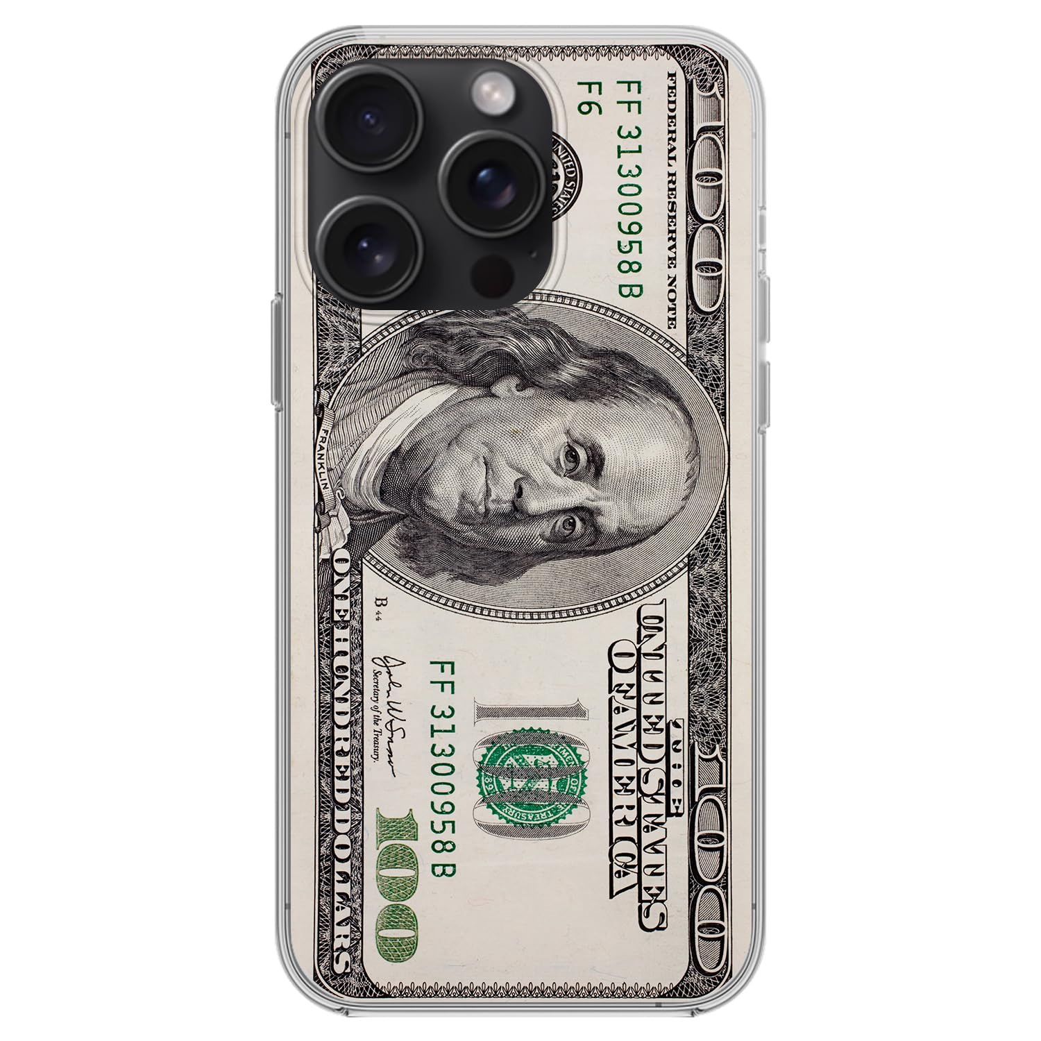Blingy's for iPhone 15 Pro Max Case, Fun One Hundred Dollar Bill