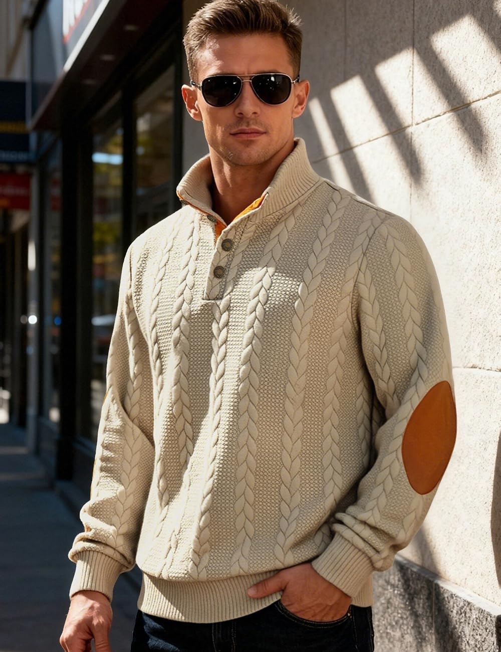 Mens Sweater Knitted Quarter Button Long Sleeve Casual Sweatshirts Quilted Stand Collar Pullover Cable Sweaters - Image 4