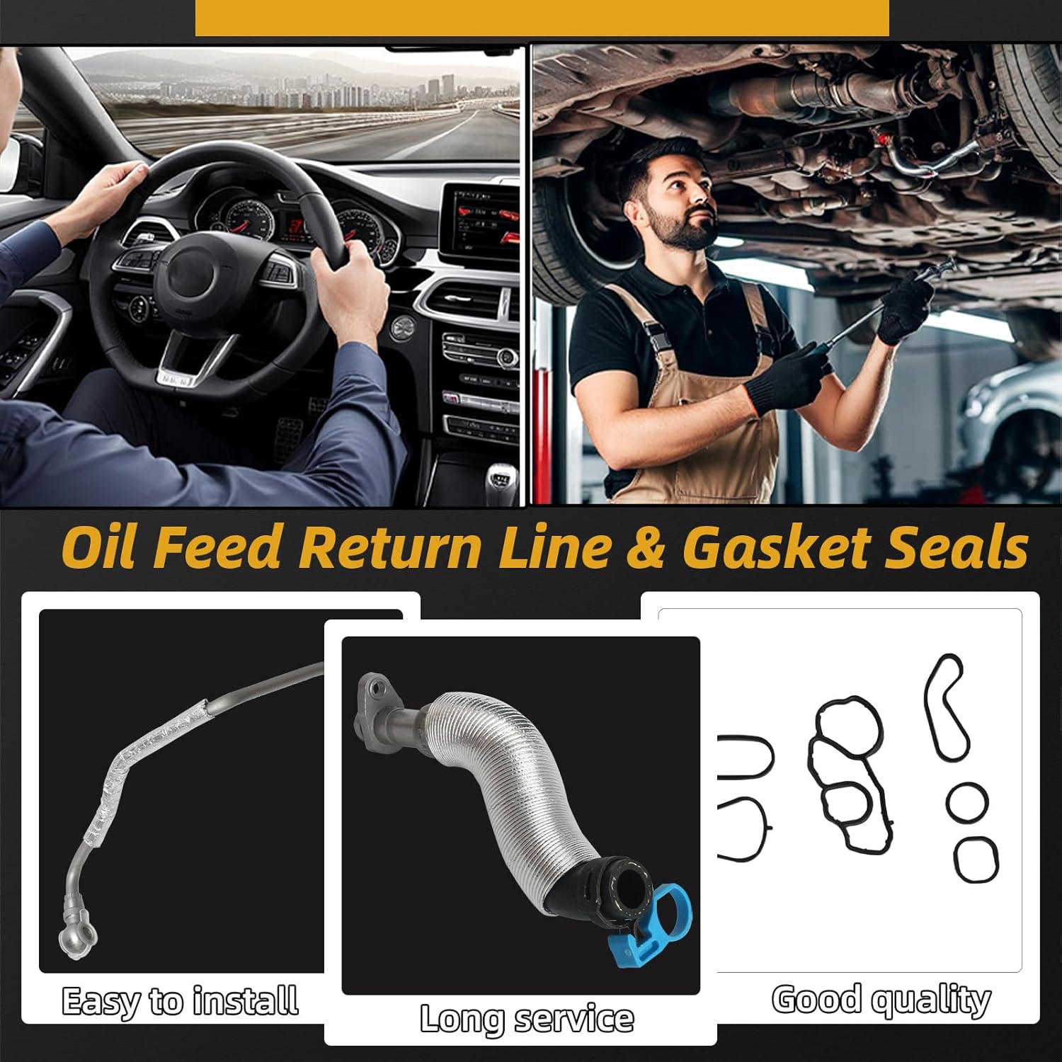 Turbocharger Oil Feed Line & Oil Return Line & Gasket Seals Set Fit for Mini Cooper R55 R56 R57 R58 R59, for Countrymanm R60, for Paceman R61 2007-2018# 625-827, 11658617069, 11427557009