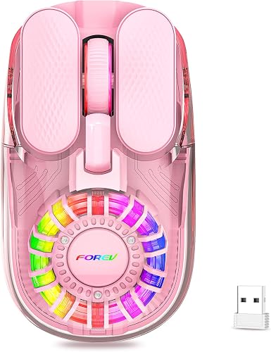Attoe Wireless Bluetooth Mouse, Transparent BT+2.4G Dual-Mode Gaming Mouse with Magnetic Top Cover, Rechargeable RGB Backlit Computer Mouse for Laptop, PC, MacBook, iPad (Pink)