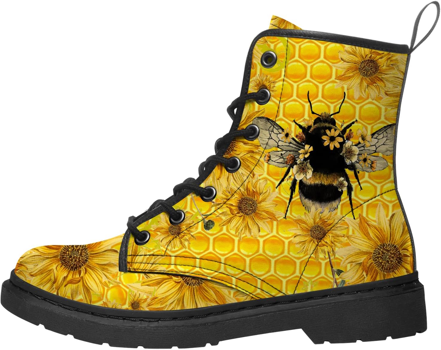 Honey Bee Boots Womens Mens Ankle Boots Leather Combat Boots Lace Up Work Boots Gifts for Her,Him
