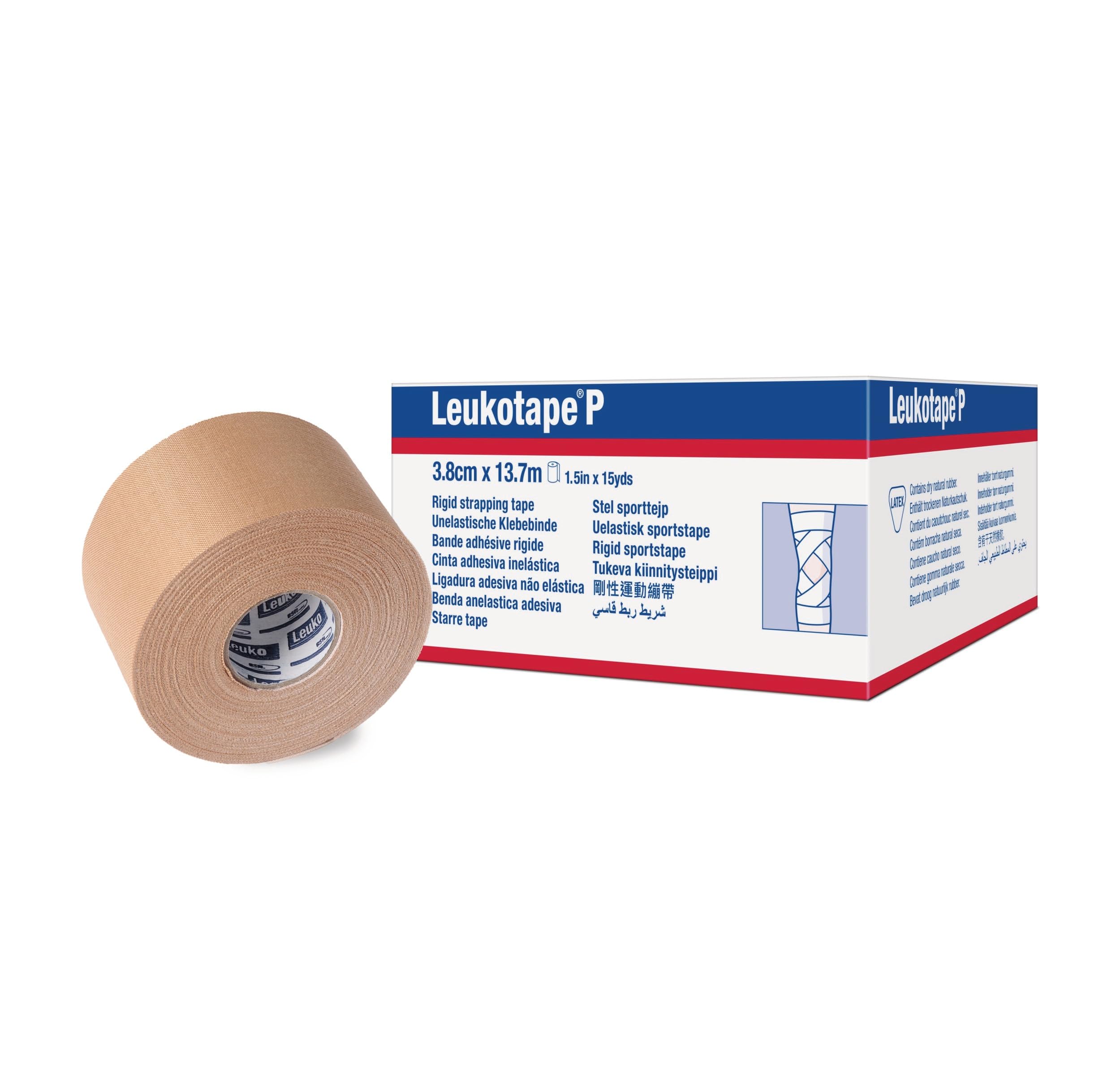 Leukotape P Adhesive Strapping Tape – for Sports Injuries, Strains and Sprains - 1.5 in x 15 yds, Tan, (1 Roll)