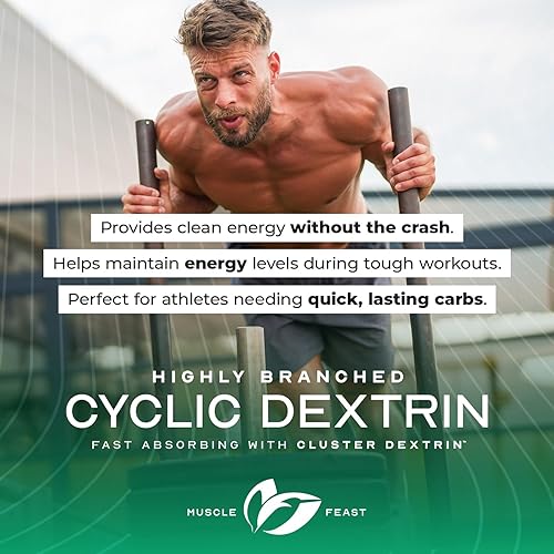 Miniatura 7 de Muscle Feast Suplemento prémium de dextrina cíclica altamente ramificada para antes del entrenamiento o después del entrenamiento, sin sabor, 5