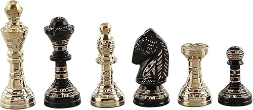 Miniatura 6 de Juego de mesa de ajedrez prémium de lujo y decorativo, 12 x 12 pulgadas, negro y dorado, juego de ajedrez coleccionable y hecho a mano para