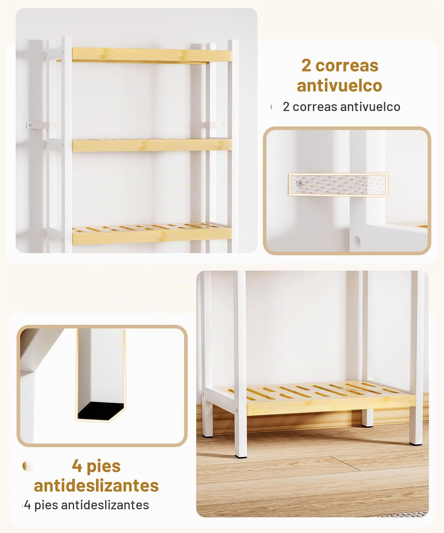 Yorbay Estantería de bambú de 7 niveles: estantería de cocina, estantería de baño, estantería, estantería de pie con bloqueo antivuelco para baño, cocina, salón, dormitorio, balcón, pasillo, color