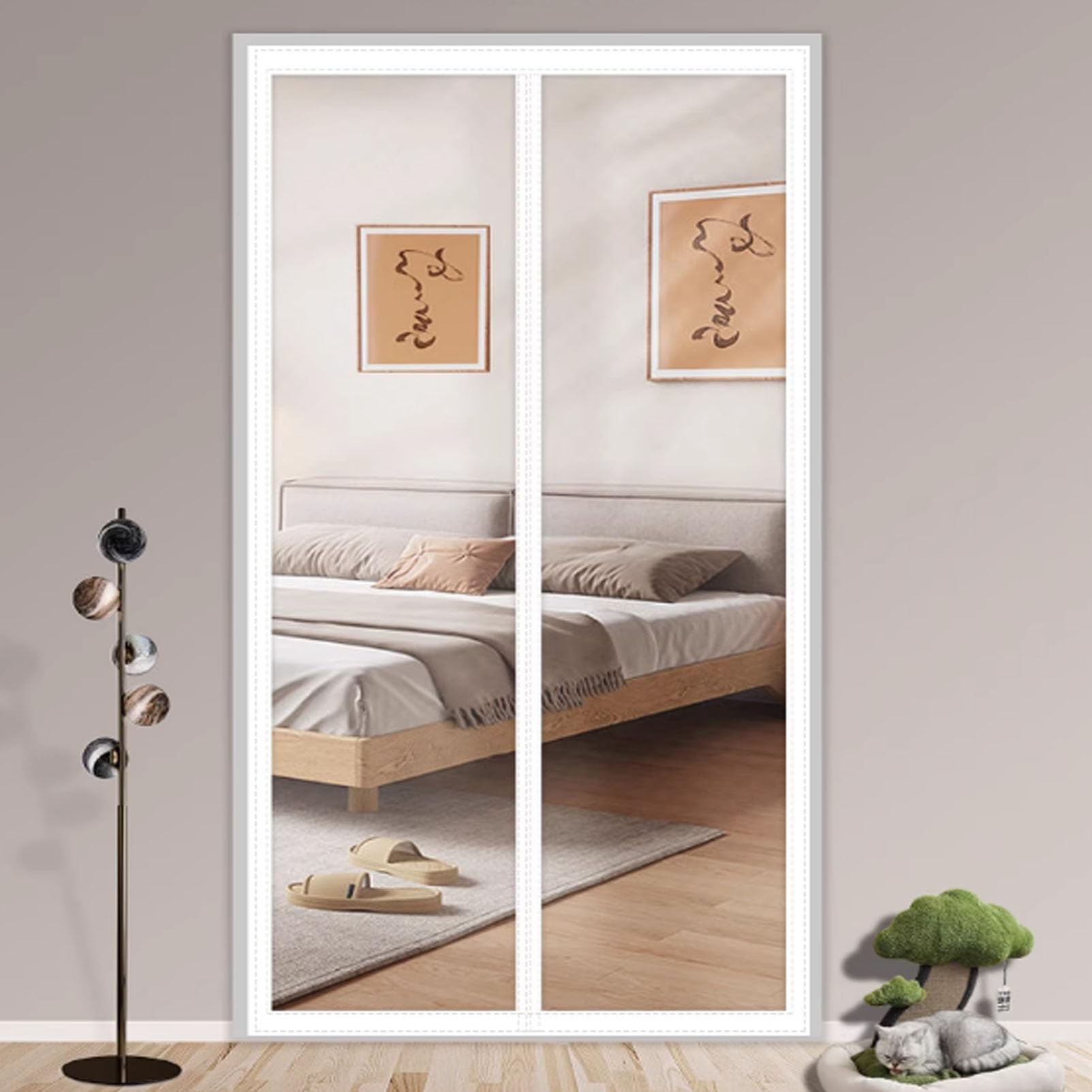 Jiajutui001 White Magnetic Thermal Insulated Door Curtain For Air Conditioner,Magnetic Thermal Insulated Door Curtain,For Double Doors,Transparent Magnetic Thermal Insulated Door Curtain (90X205cm)