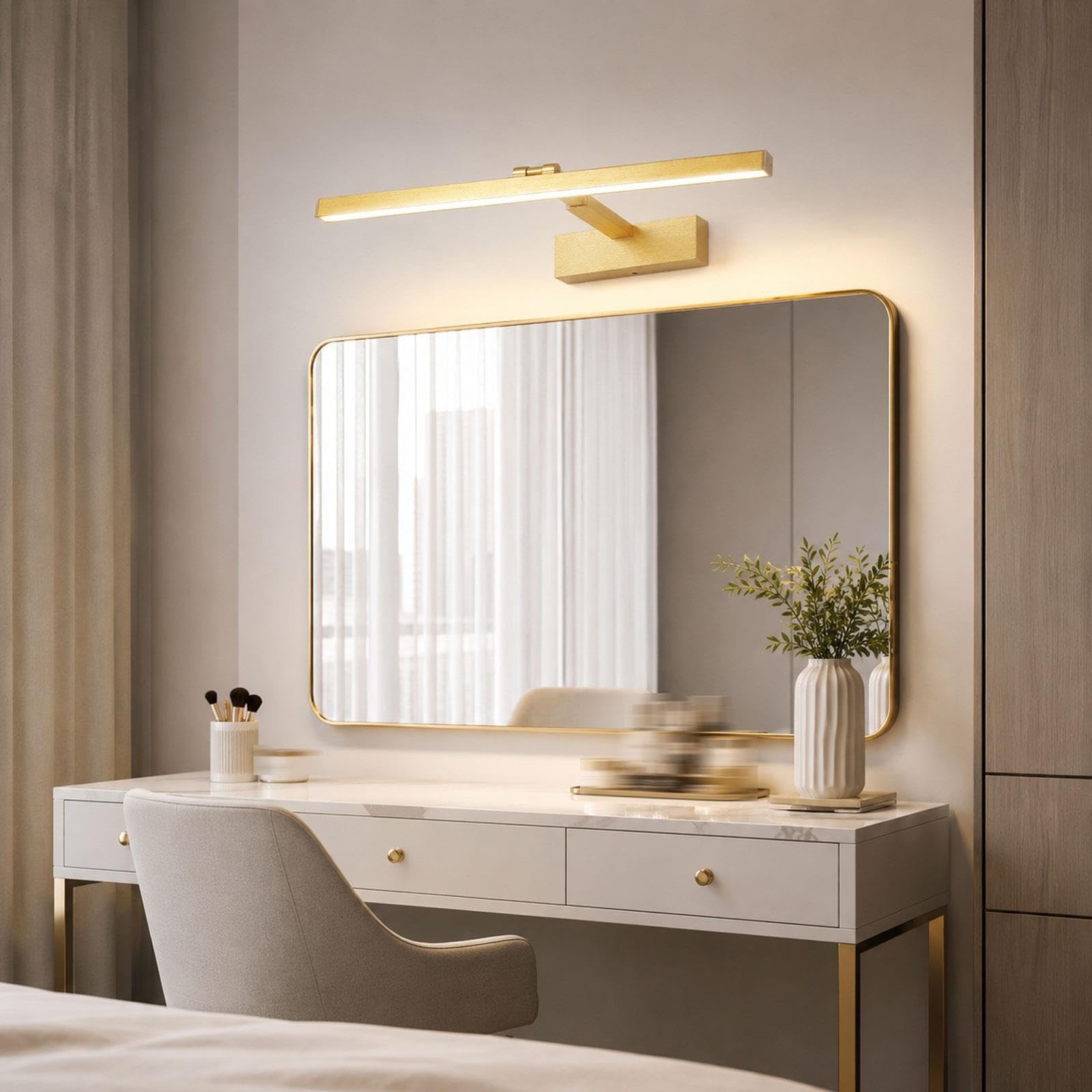 Lampada specchio bagno retrattile stile americano lineare dorata
