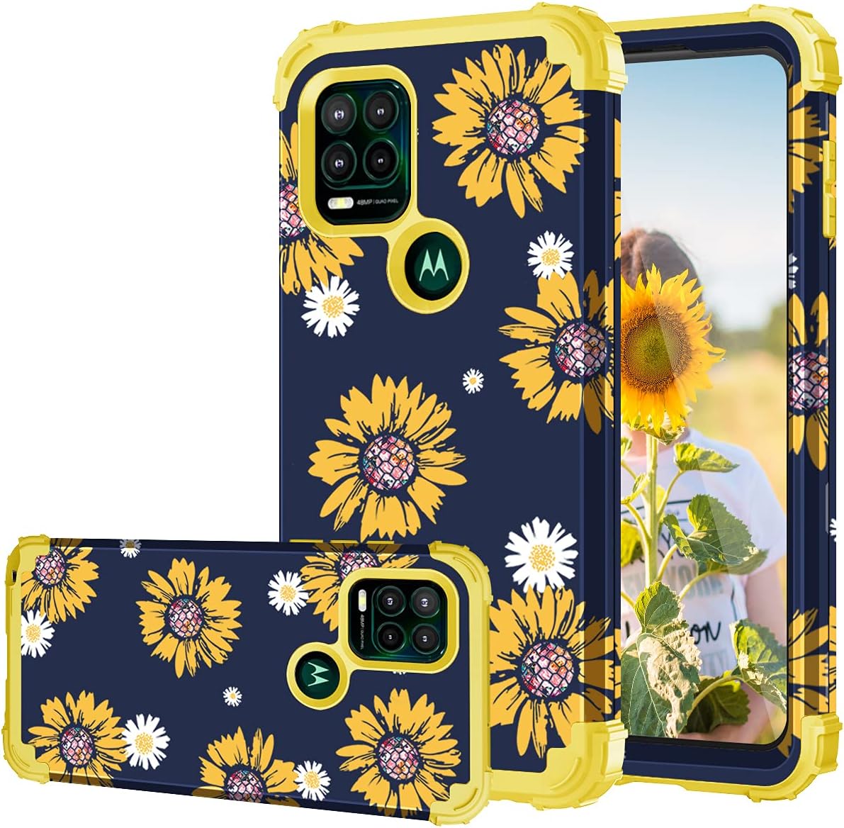 Fingic Compatible with Moto G Stylus 5G Case 2021,Sunflower 3 in 1 Heavy Duty Hard PC Soft Silicone Rugged Bumper Full-Body Shockproof Protective Phone Case for Motorola Moto G Stylus 5G 2021,Yellow