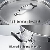 Vista 5 de CURTA Olla grande de 50 cuartos de galón con tapa, ancho inferior de 15.7 pulgadas, base revestida de 3 capas, acero inoxidable 18/8, lista NSF