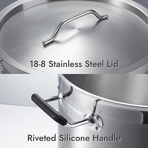 Miniatura 4 de CURTA Olla grande de 50 cuartos de galón con tapa, listado NSF, lista para inducción, base revestida de 3 capas, olla de cocina de acero inoxidable