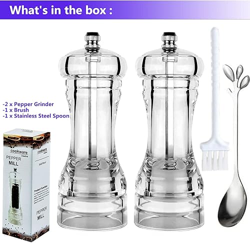 Miniatura 6 de Juego de 2 molinillos de sal y pimienta recargables molinillo de sal acrílica juego de 2 molinillos de sal marina de cerámica ajustable y molinillo
