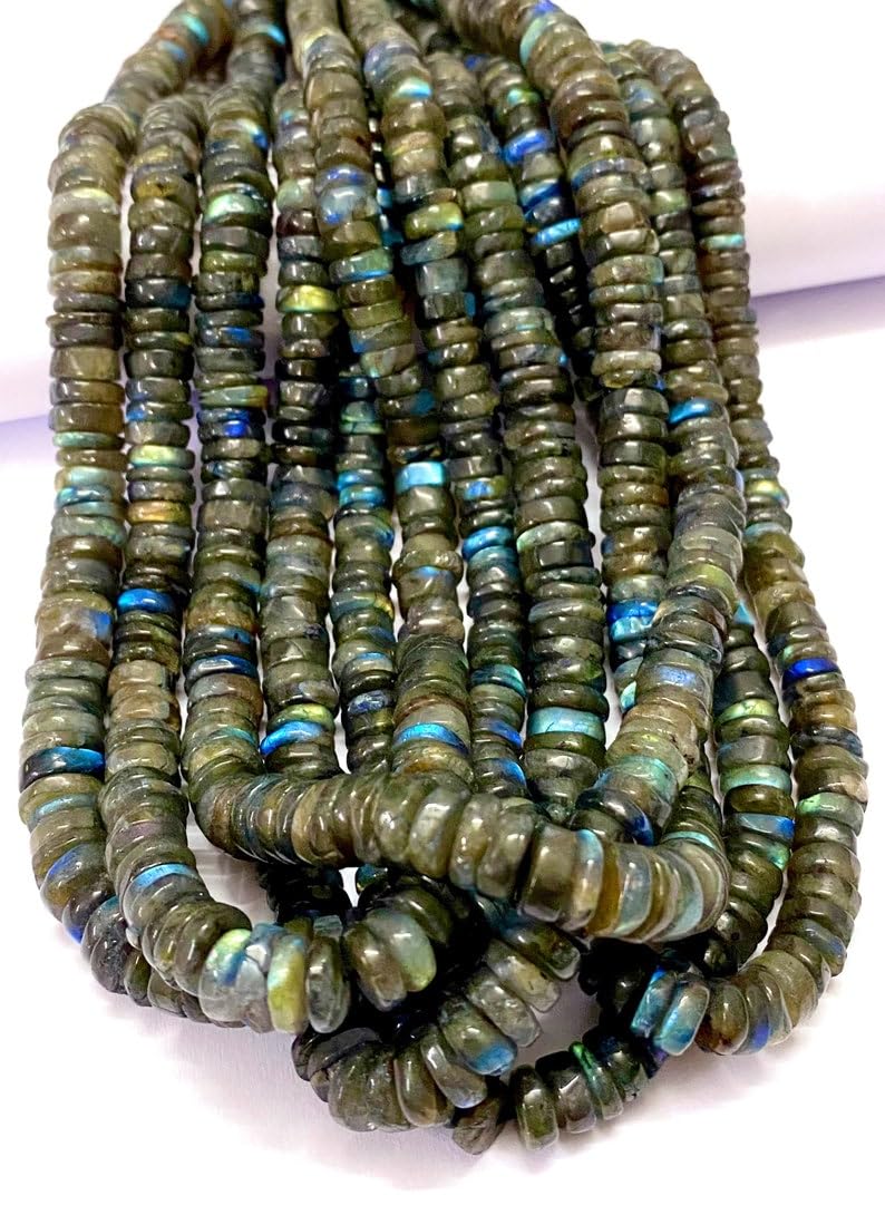 Labradorite naturelle 7x9mm perles rondes d'exception pour création de bijoux