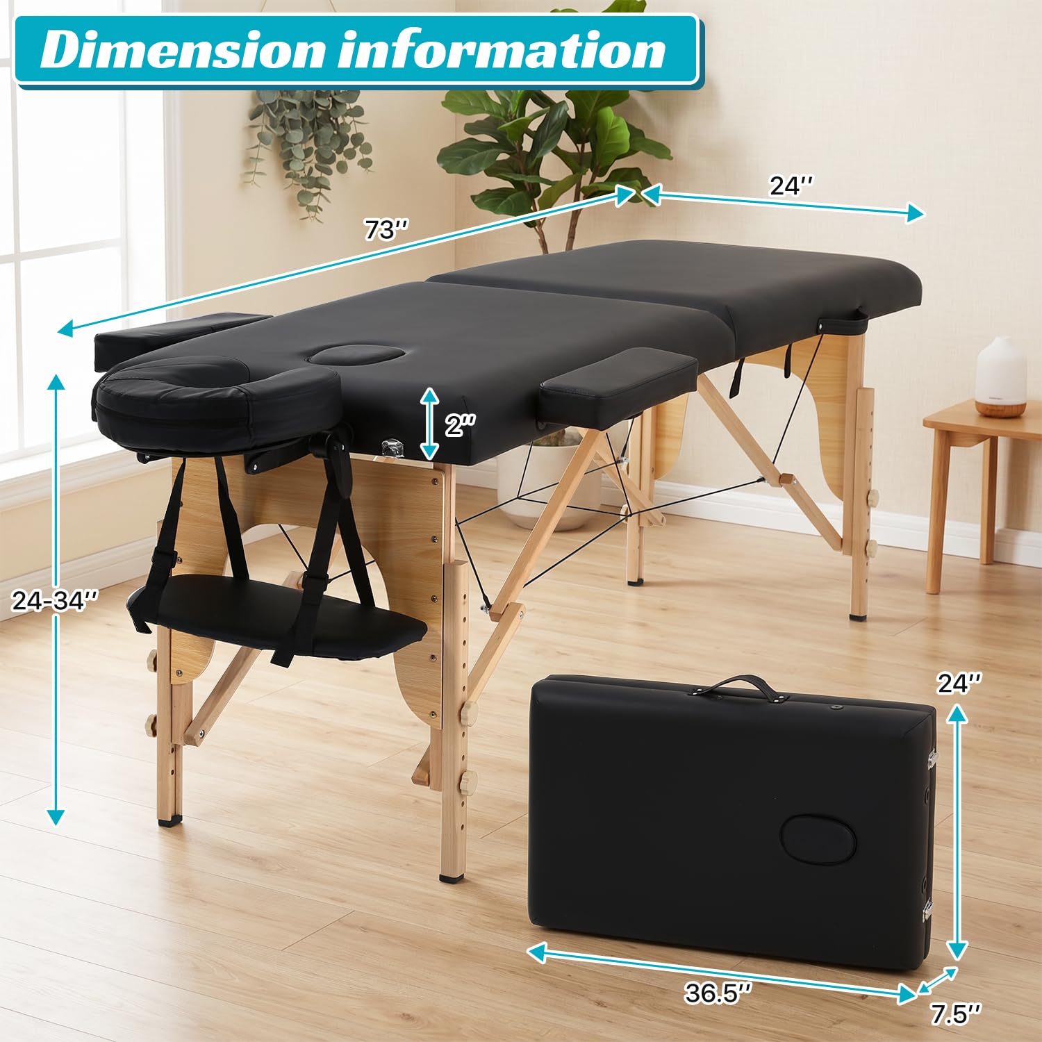 Dkeli Portable Foldable Massage Table, Height-Adjustable Spa Bed with Carry Case