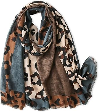 LumiSyne Leopard Print Scarf For Women Animal Print Cotton Linen Scarves With Tassels Long Scarf Lightweight Warm Shawl Stole