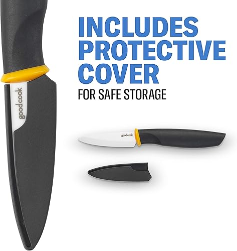 Vista 25 de GoodCook Touch - Cuchillo Santoku de 7 pulgadas, acero de alto carbono, agarre cómodo antideslizante, hoja de cuchillo con hoyuelos para cortar