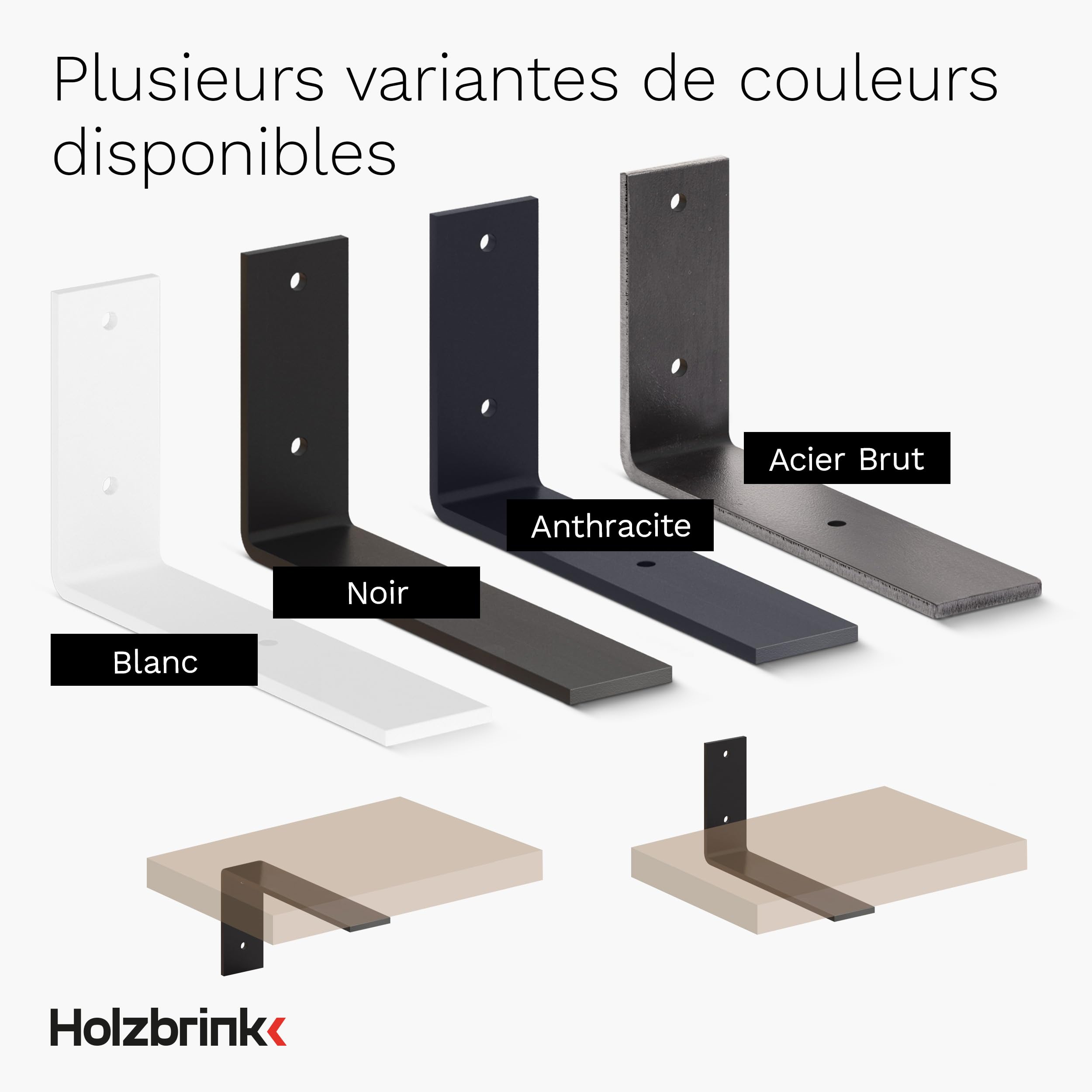 HOLZBRINK support d'étagère métallique, support d'étagère murale, étagère de bricolage, Blanc 250x100x40 mm, 4 pièces, HLR-L-250-9016