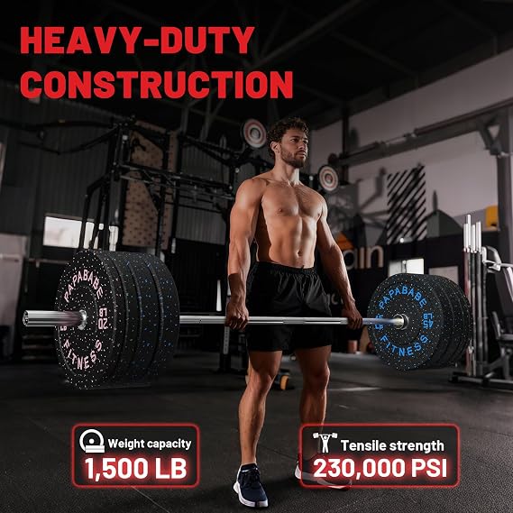 PAPABABE 7FT Olympic Barbell 45 lb Barbell 2 INCH 1000lbs/1500lbs Capacity Olympic Bar with Moderate Knurling For Squats Curls Deadlifts