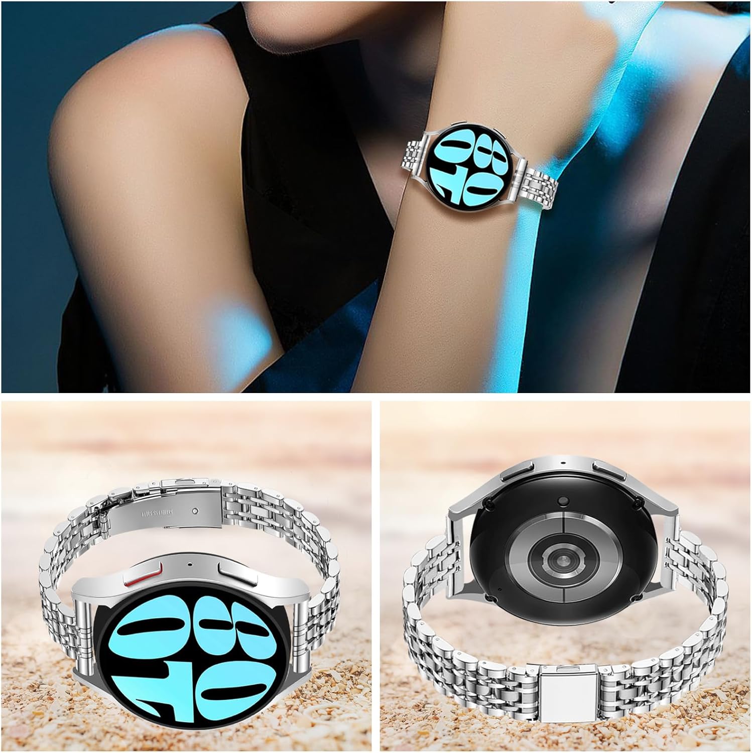 Slim Stainless Steel Bands Compatible for Samsung Galaxy Watch 7/FE/6/5/4 40mm 44mm, Watch 6/4 Classic 43mm 47mm 42mm 46mm, 5 Pro 45mm, 20mm Dressy Metal Chain Thin Strap for Women - Image 3