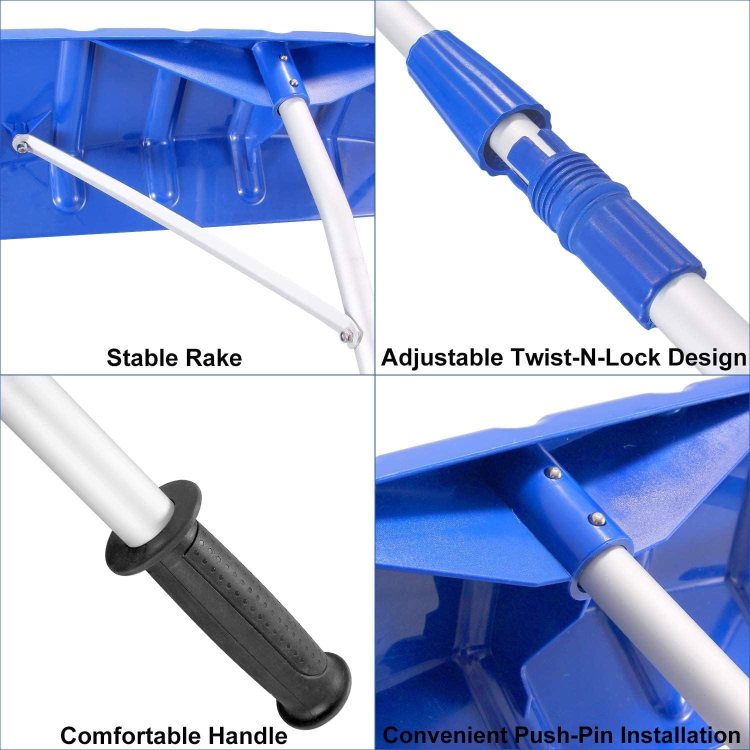 21 FT Adjustable Telescoping Snow Roof Rake Twist-N-Lock Snow Rake for Roof with 6" X 25" Poly Blade Snow Shovel for Cleaning Roof Snow