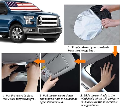 Miniatura 5 de Parasol mejorado para parabrisas con bandera de Estados Unidos para Ford F150 2015-2020, visera plegable para parabrisas que bloquea los rayos UV