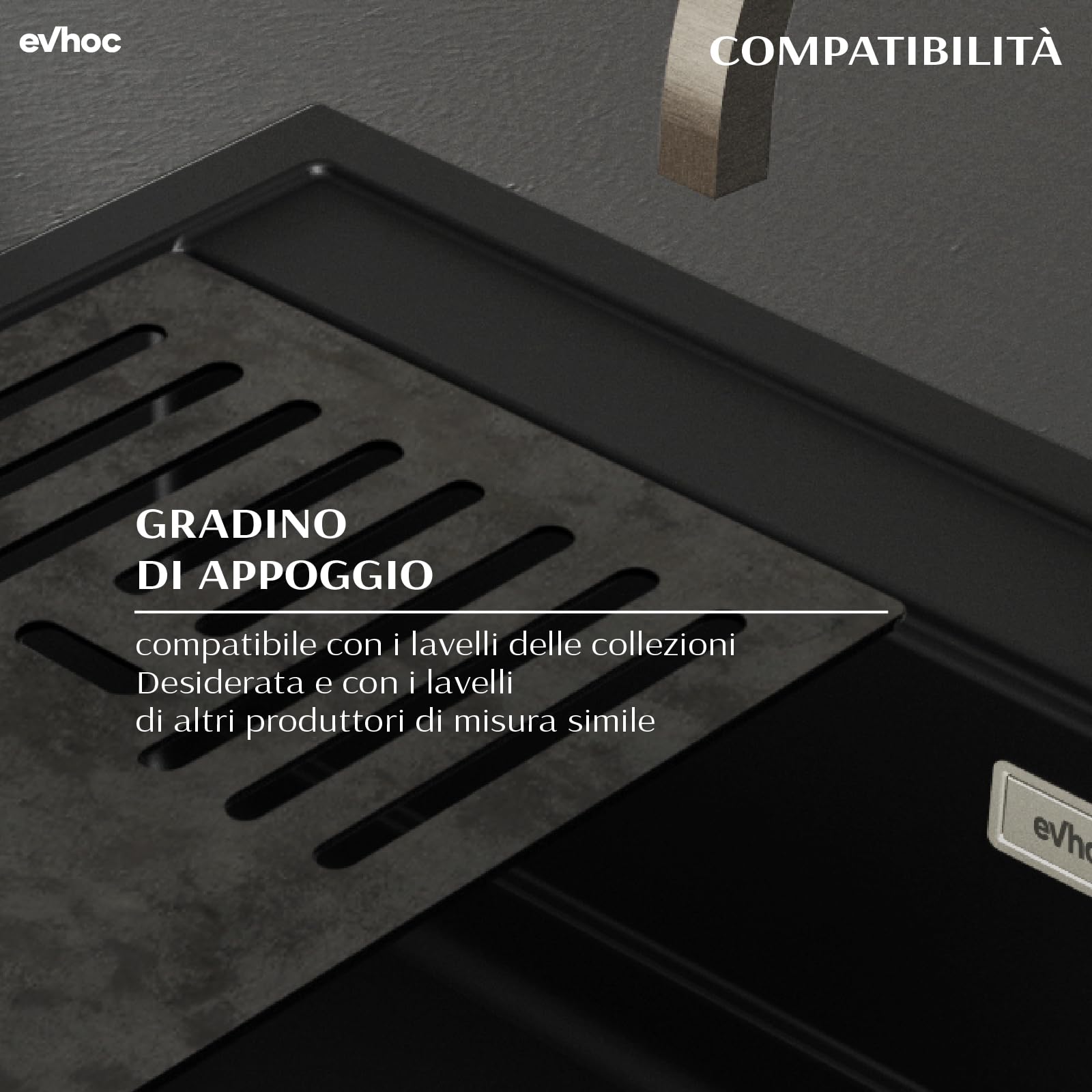 EVHOC Tagliere in Hpl per Lavello Cucina, 34x38,5 cm, Petra, COMPLEMENT 340 | Tagliere Multifunzione da Appoggio, Made in Italy