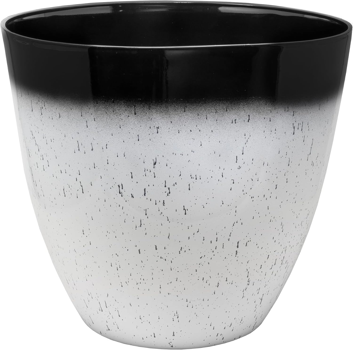 Garden Elements Silhouette Planter, White & Black, 15in - Indoor/Outdoor Tall Round Flower Pot with Smooth Finish and Contemporary Color Accent