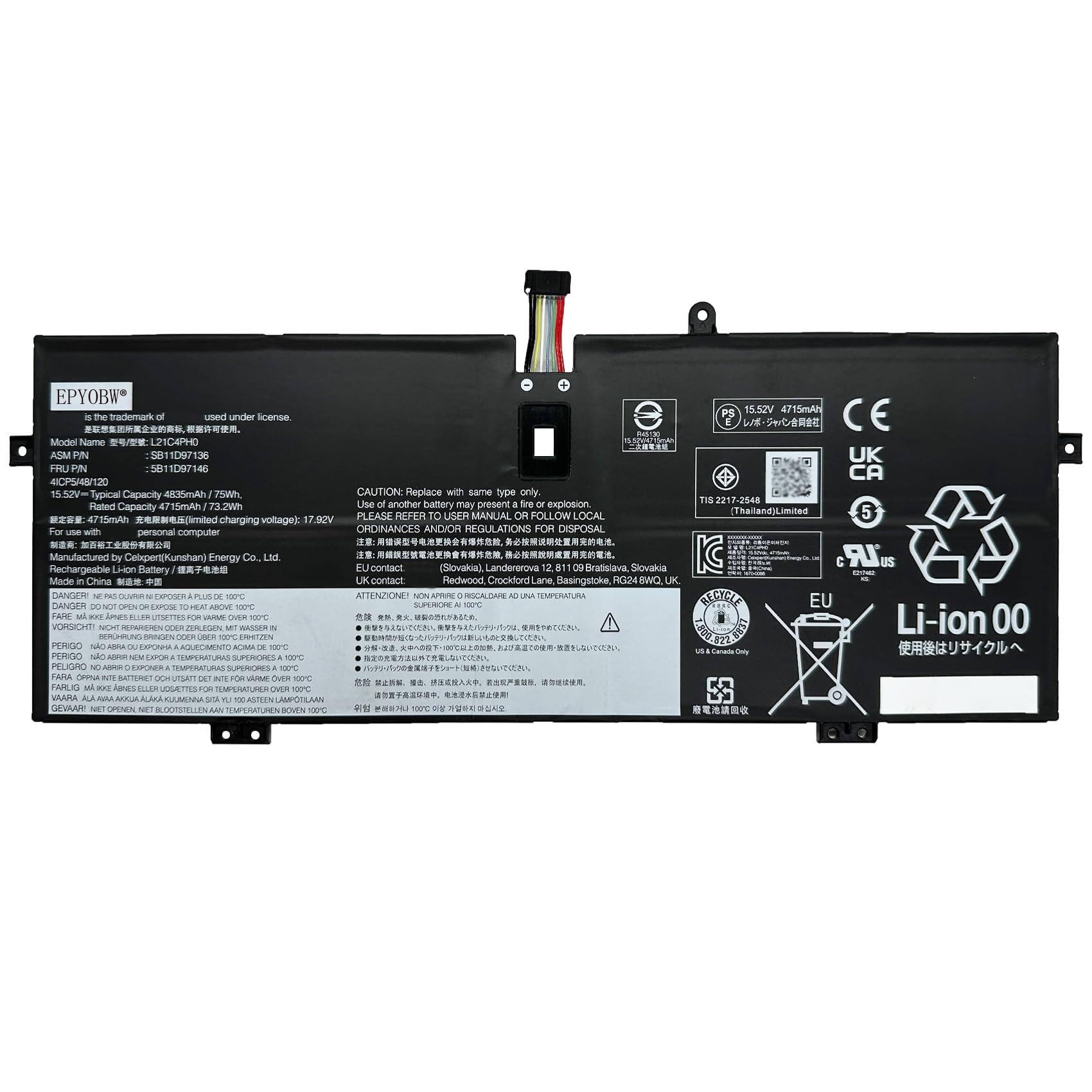 Amazon.com: EPYOBW L21C4PH0 L21D4PH0 Laptop Battery 75Wh 4835mAh 4