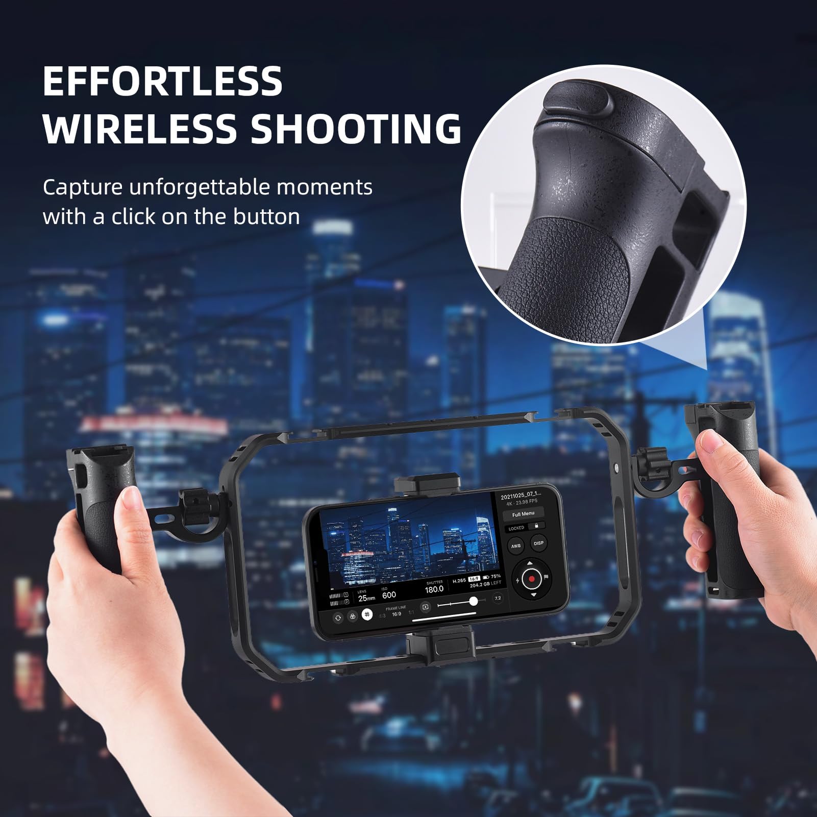Andoer Kit portatile per telefono video Rig, stabilizzatore per smartphone per registrazione video, gabbia universale per telefono con maniglie laterali, supporto Cold Shoe, scatto remoto per Phone