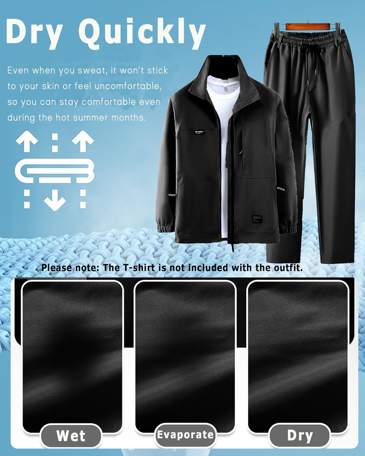 Men’s Lightweight Work Utility Jacket and Pants Quick Dry Breathable Hiking Fishing Outdoor Performance Gear
