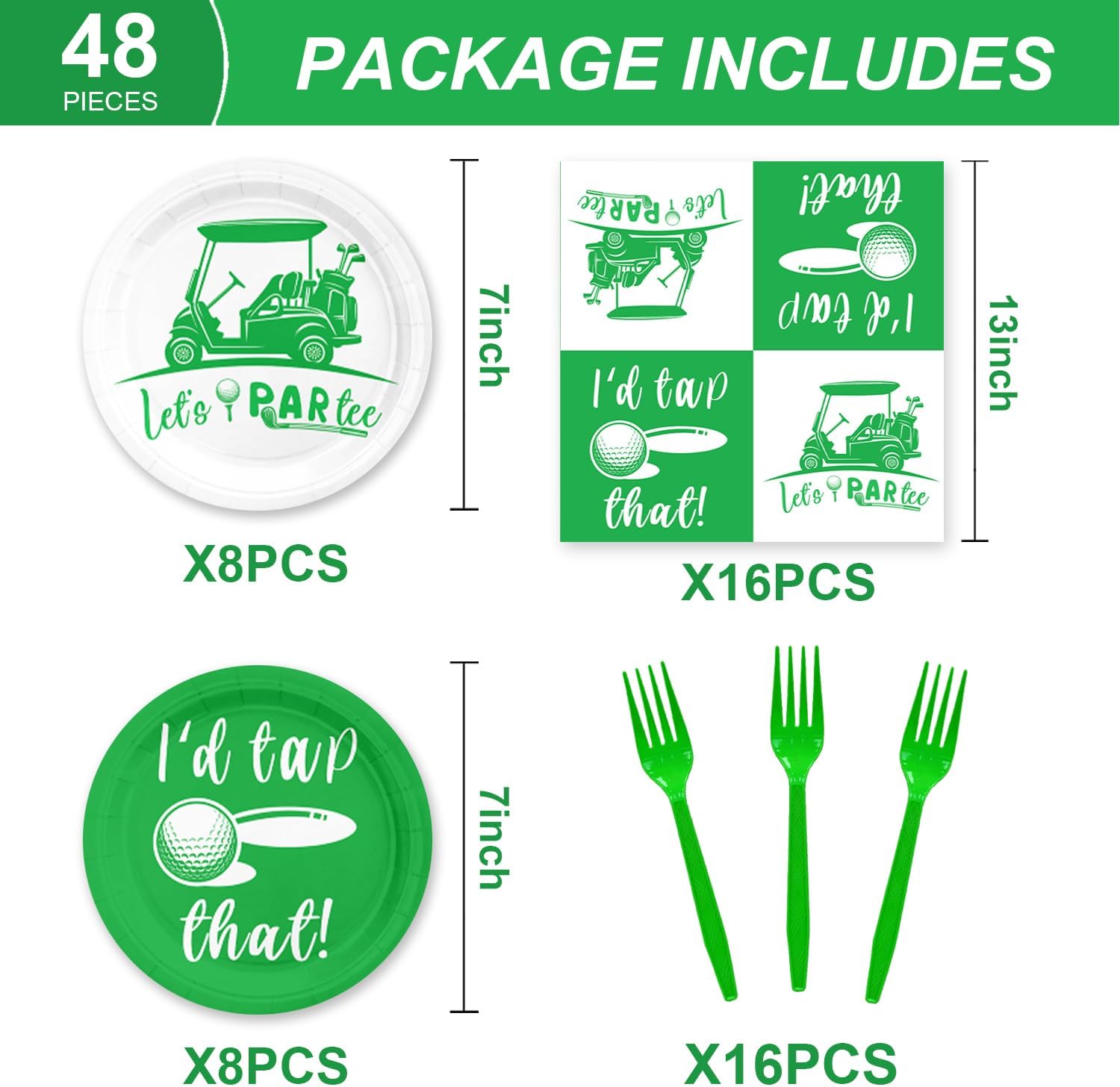 48pcs Golf Party Supplies,include 16 Dessert plate,16 Napkin And 16 Fork,Golf Party Plate Napkin Fork Set,Used for Golf Party Decoration